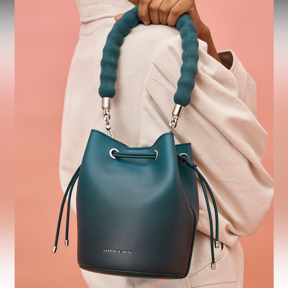 Charles and Keith Lana Bucket Bag - Green, Medium Bag- Brand New